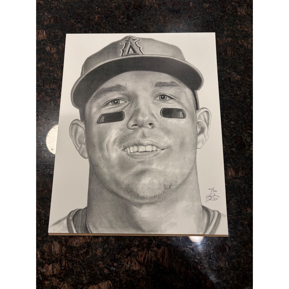 Mike Trout LA Angels Limited Edition Art Print Lithograph 210/300 Signed 11x14